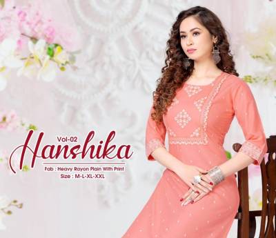 Hanshika Vol 2 By Beauty Queen Simple Printed Plain Kurtis